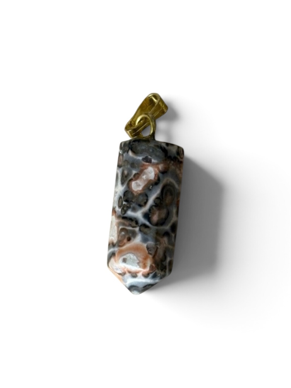 Leopard Skin Jasper Hexagonal Point Gold Chakra Pendant Necklace
